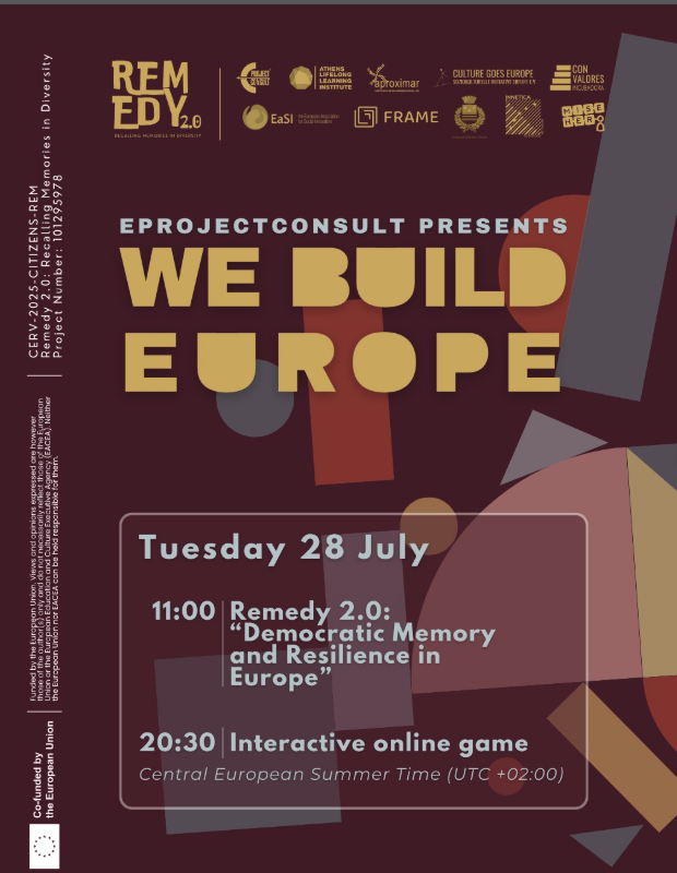 EPROJECTCONSULT presents “We Build Europe”, Tuesday 28 July — REMEDY 2.0 event poster